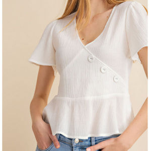 Anna Faux Wrap Side Button Top